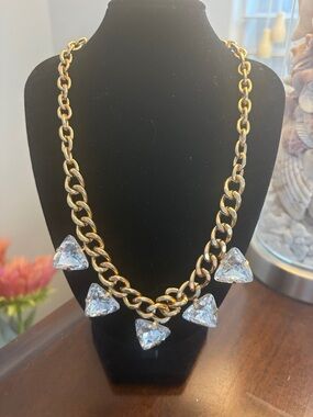 Gold Chain Necklace with Clear Triangle Crystal Drops